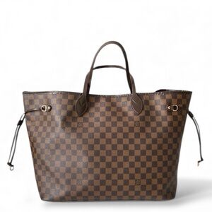 Louis Vuitton Neverfull GM Damier Ebene Tote Handbag with Red Insert & Dust Bag